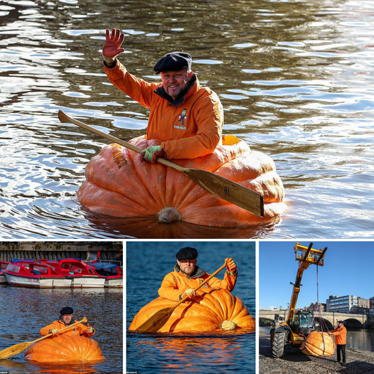 He grew a 1.364 lbs pumpkin and then used it as a boat